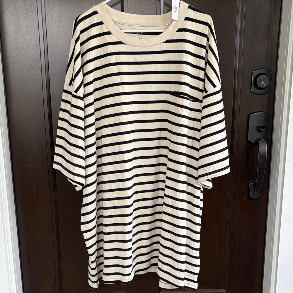 NWT GAP Striped Heavy Weight Tee Black Ivory Size 3X